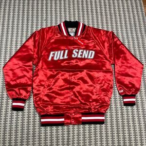 Nelk Boys Full Send Happy Dad Red Satin Jacket Size‎ Medium Men’s NWT RARE